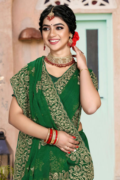 Green Colour Silk Designer Saree