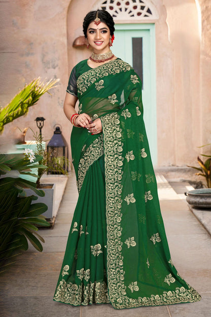 Green Colour Silk Designer Saree