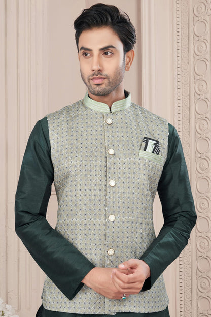 Green Colour Silk Dupion Jacket Kurta Pajama VSKP1040662