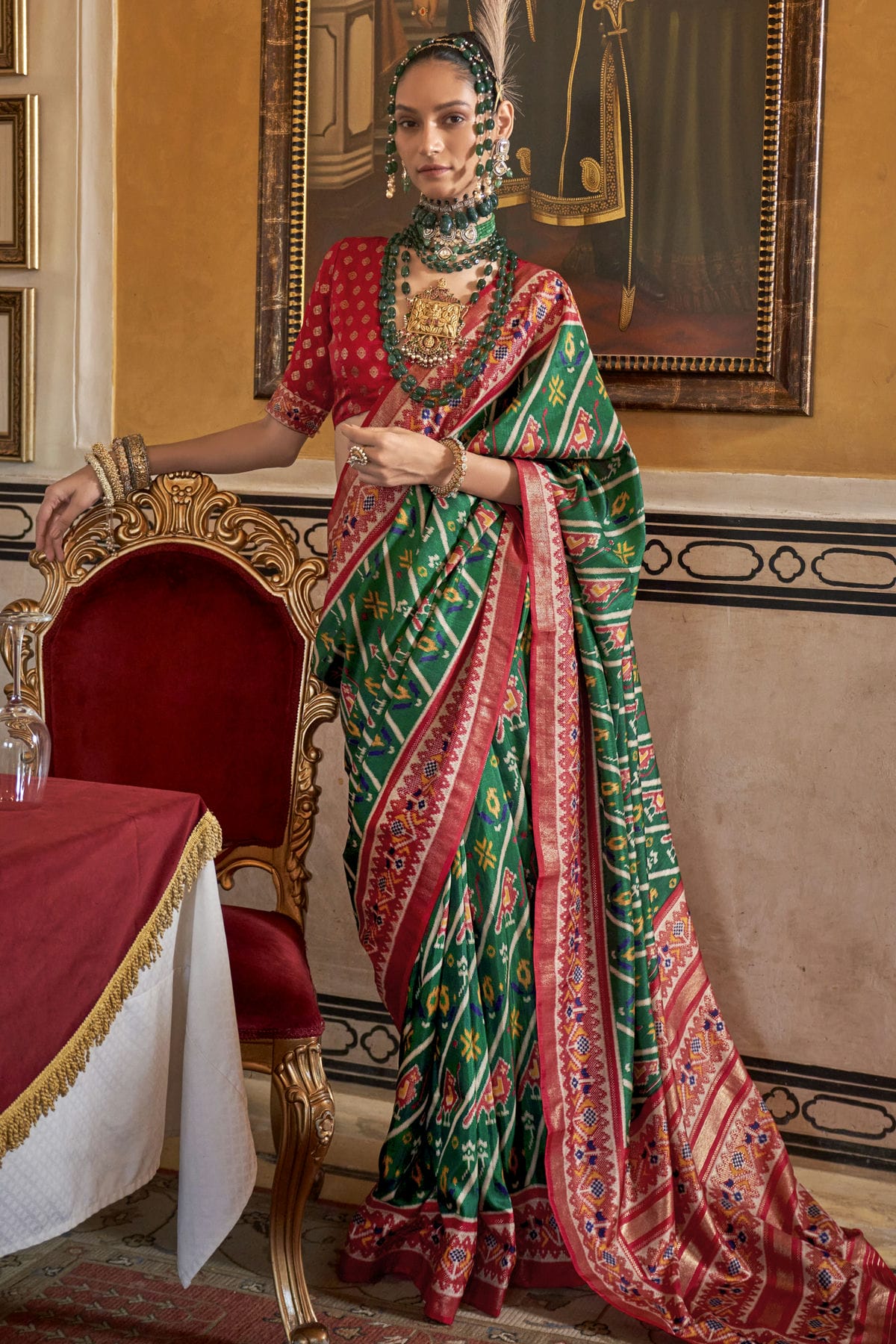 Green Colour Silk Patola Print Saree