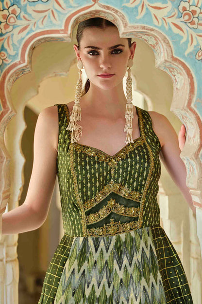 Green Colour Smooth Silk Gown VSGW1140784