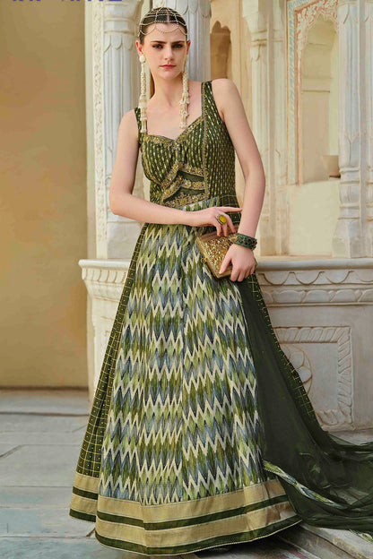 Green Colour Smooth Silk Gown VSGW1140784