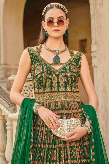 Green Colour Smooth Silk Gown VSGW1140799