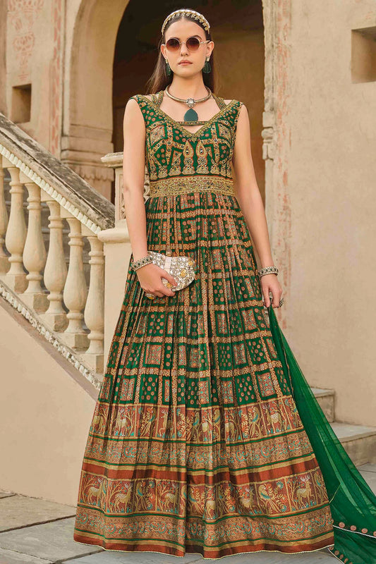 Green Colour Smooth Silk Gown VSGW1140799