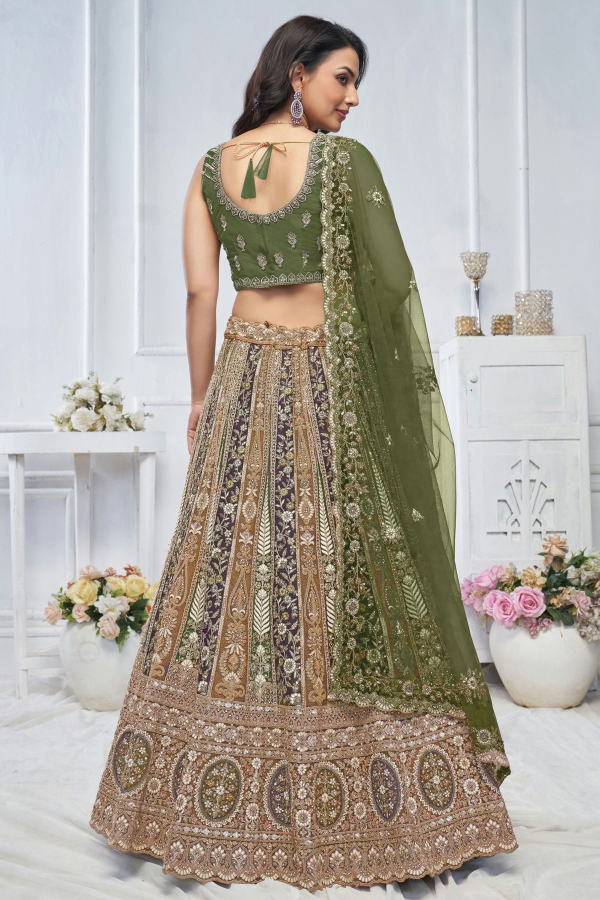 Green Colour Soft Net Embroidery Lehenga Choli VSLC1111359