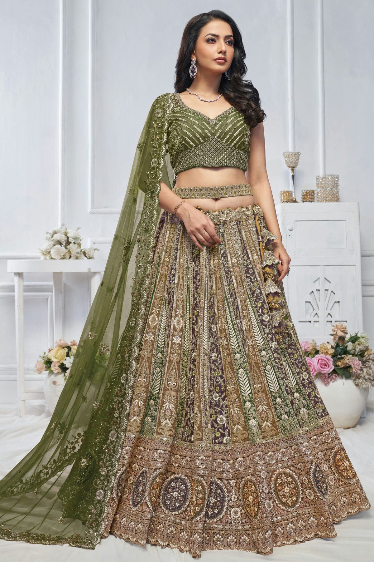 Green Colour Soft Net Embroidery Lehenga Choli