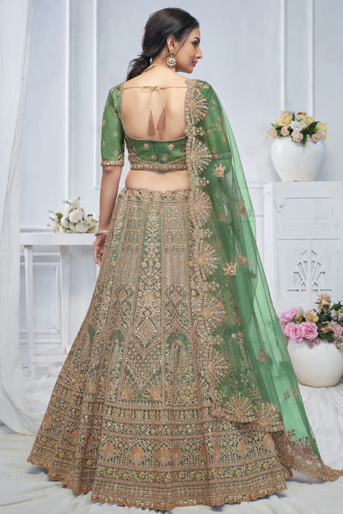 Green Colour Soft Net Embroidery Lehenga Choli VSLC1111363