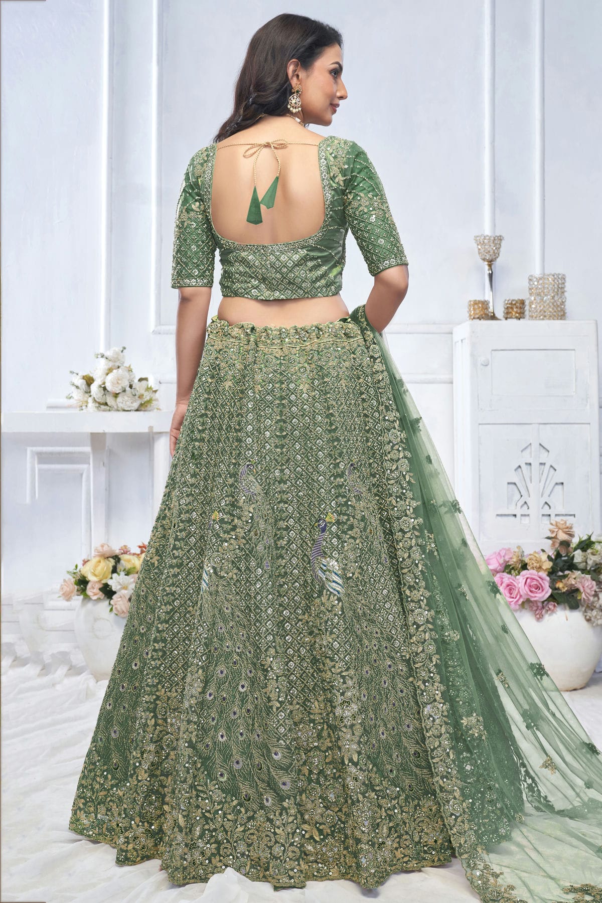 Green Colour Soft Net Embroidery Lehenga Choli VSLC1111367