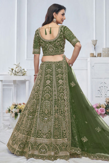 Green Colour Soft Net Embroidery Lehenga Choli VSLC1111372