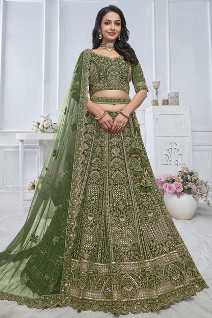 Green Colour Soft Net Embroidery Lehenga Choli