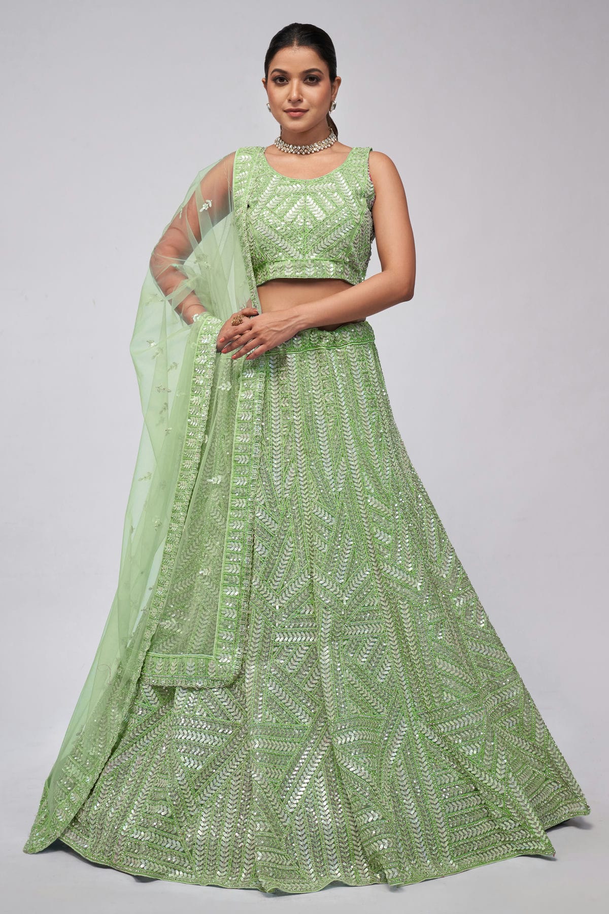 Green Colour Soft Net Lehenga Choli