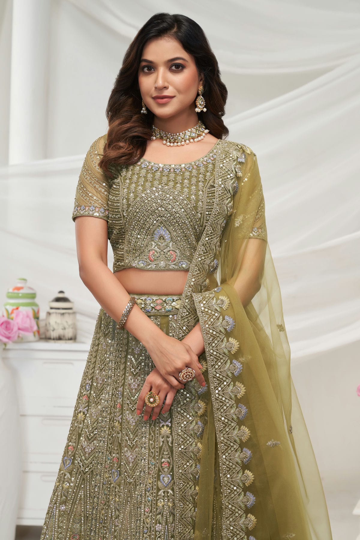 Green Colour Soft Net Lehenga Choli