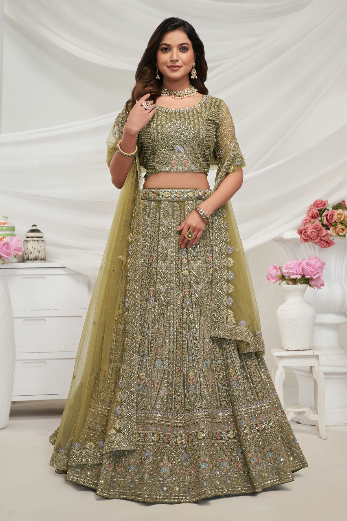 Green Colour Soft Net Lehenga Choli