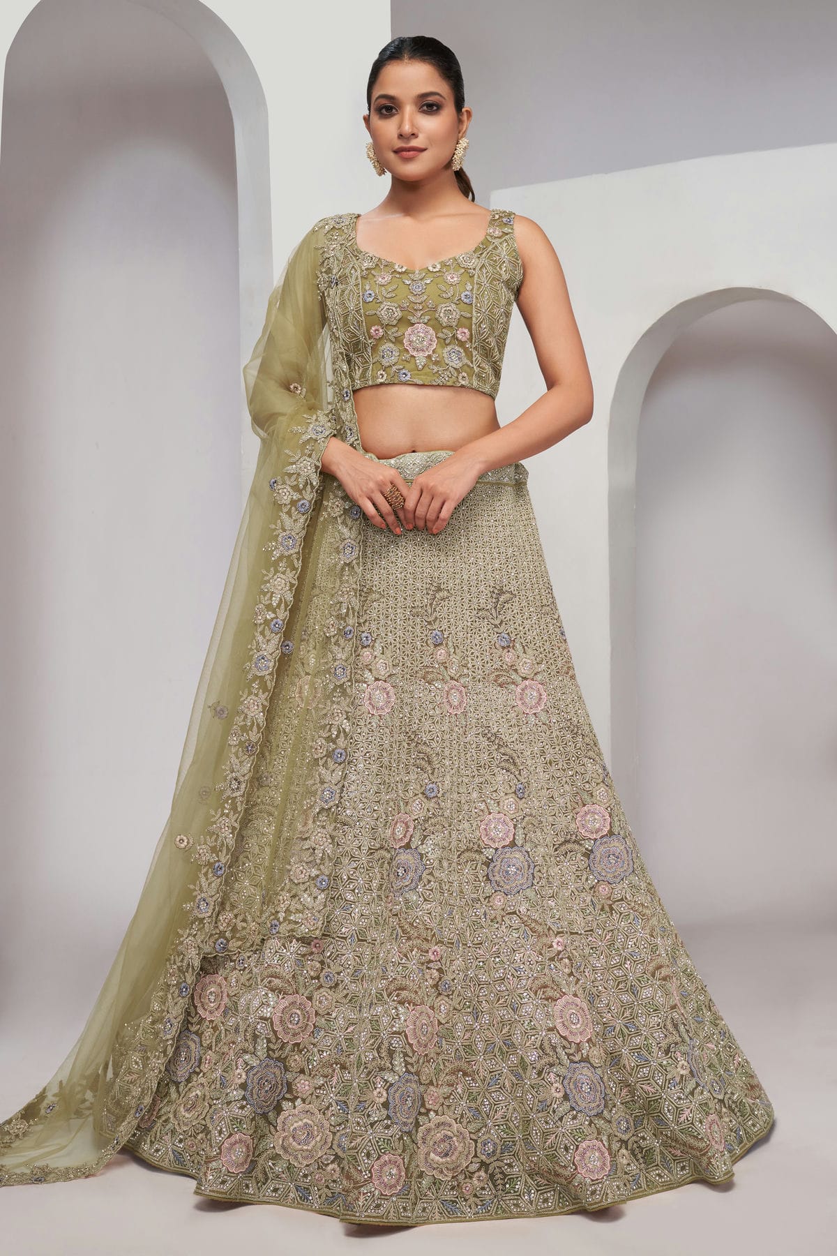 Green Colour Soft Net Lehenga Choli