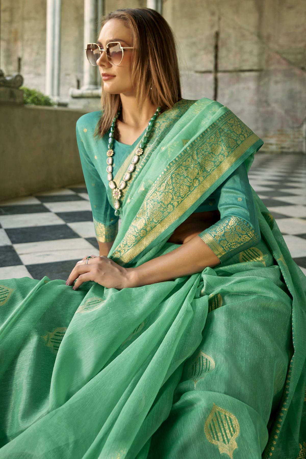 Green Colour Tissue Silk Saree