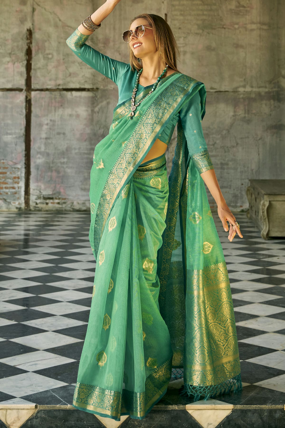 Green Colour Tissue Silk Saree