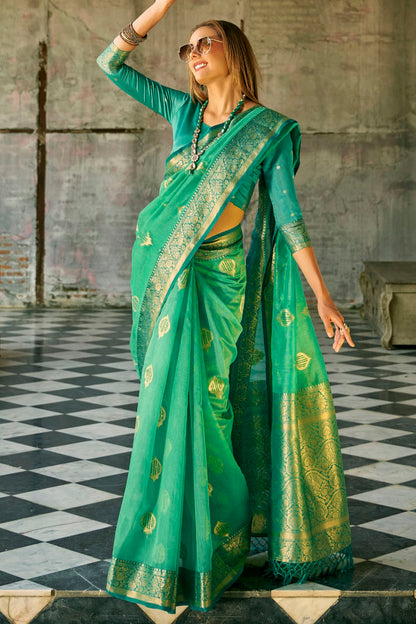 Green Colour Tissue Silk Saree