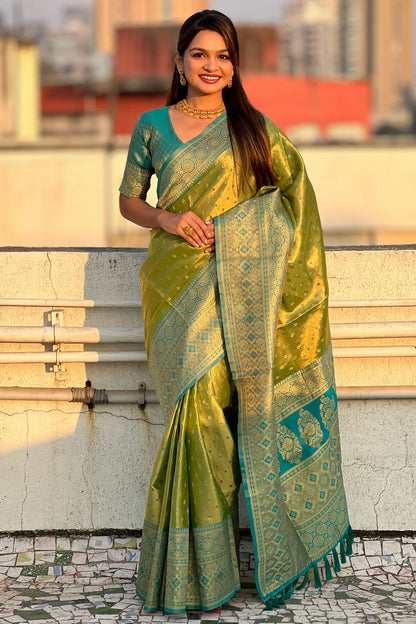 Green Colour Tussar Silk Traditional Saree