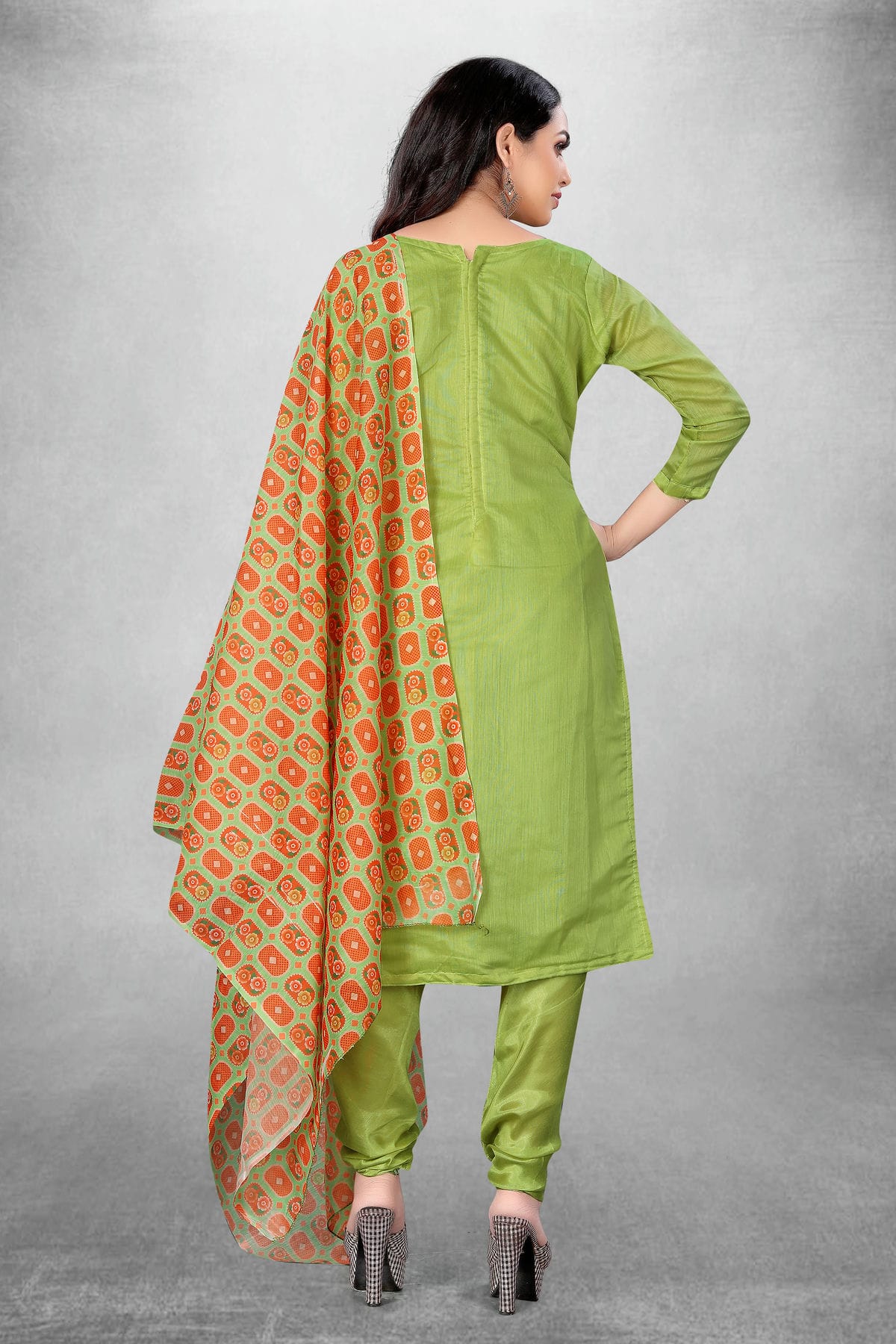 Green Colour Unstitched Chanderi Churidar Suit