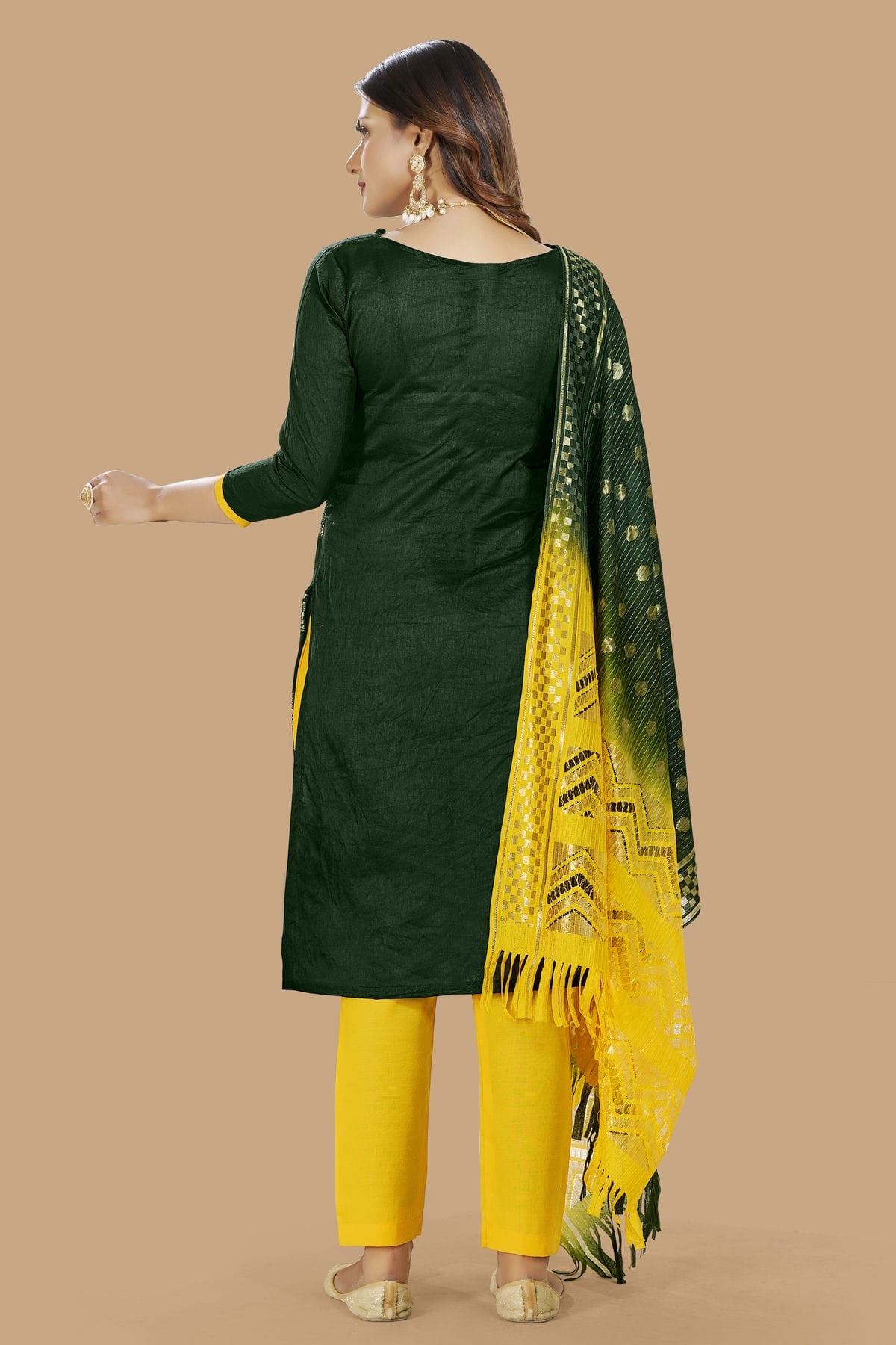 Green Colour Unstitched Cotton Jacquard Straight Suit