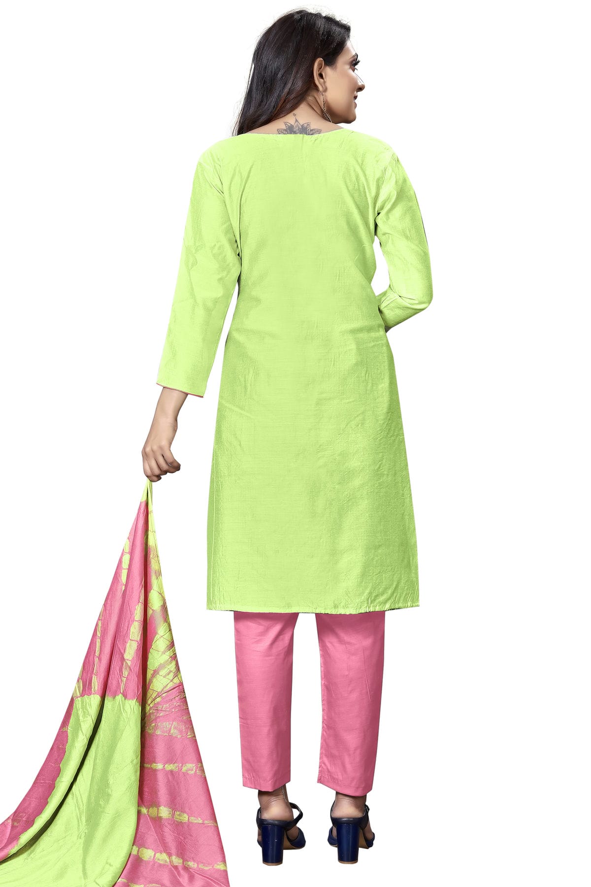 Green Colour Unstitched Cotton Straight Suit