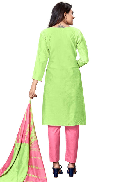 Green Colour Unstitched Cotton Straight Suit