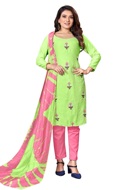 Green Colour Unstitched Cotton Straight Suit