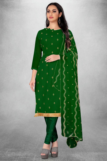 Green Colour Unstitched Georgette Churidar Suit