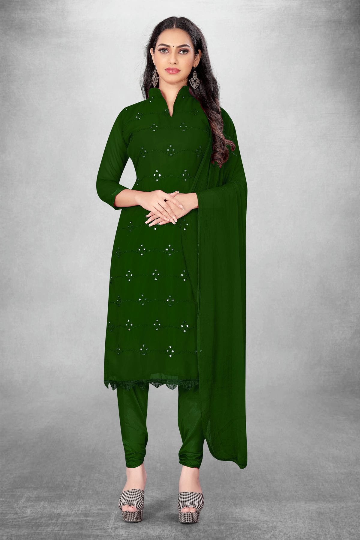 Green Colour Unstitched Georgette Churidar Suit