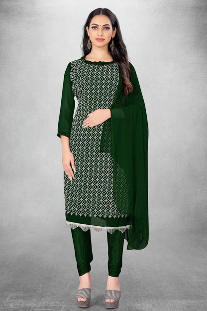 Green Colour Unstitched Georgette Churidar Suit