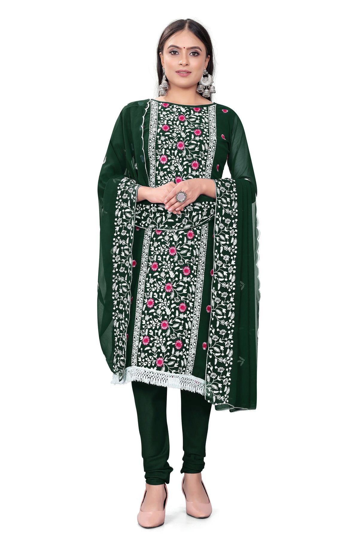 Green Colour Unstitched Georgette Straight Suit