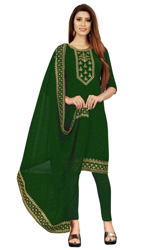 Green Colour Unstitched Georgette Straight Suit