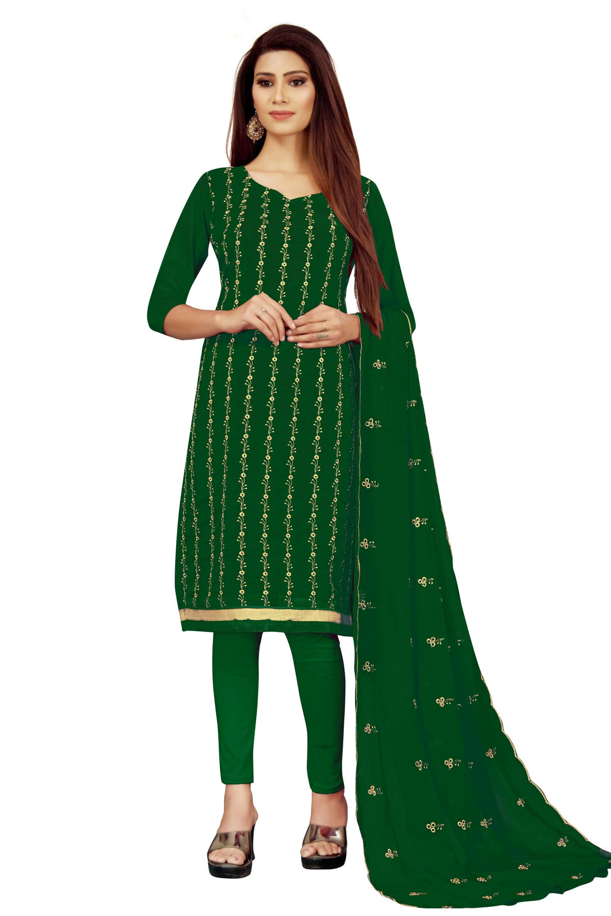 Green Colour Unstitched Georgette Straight Suit