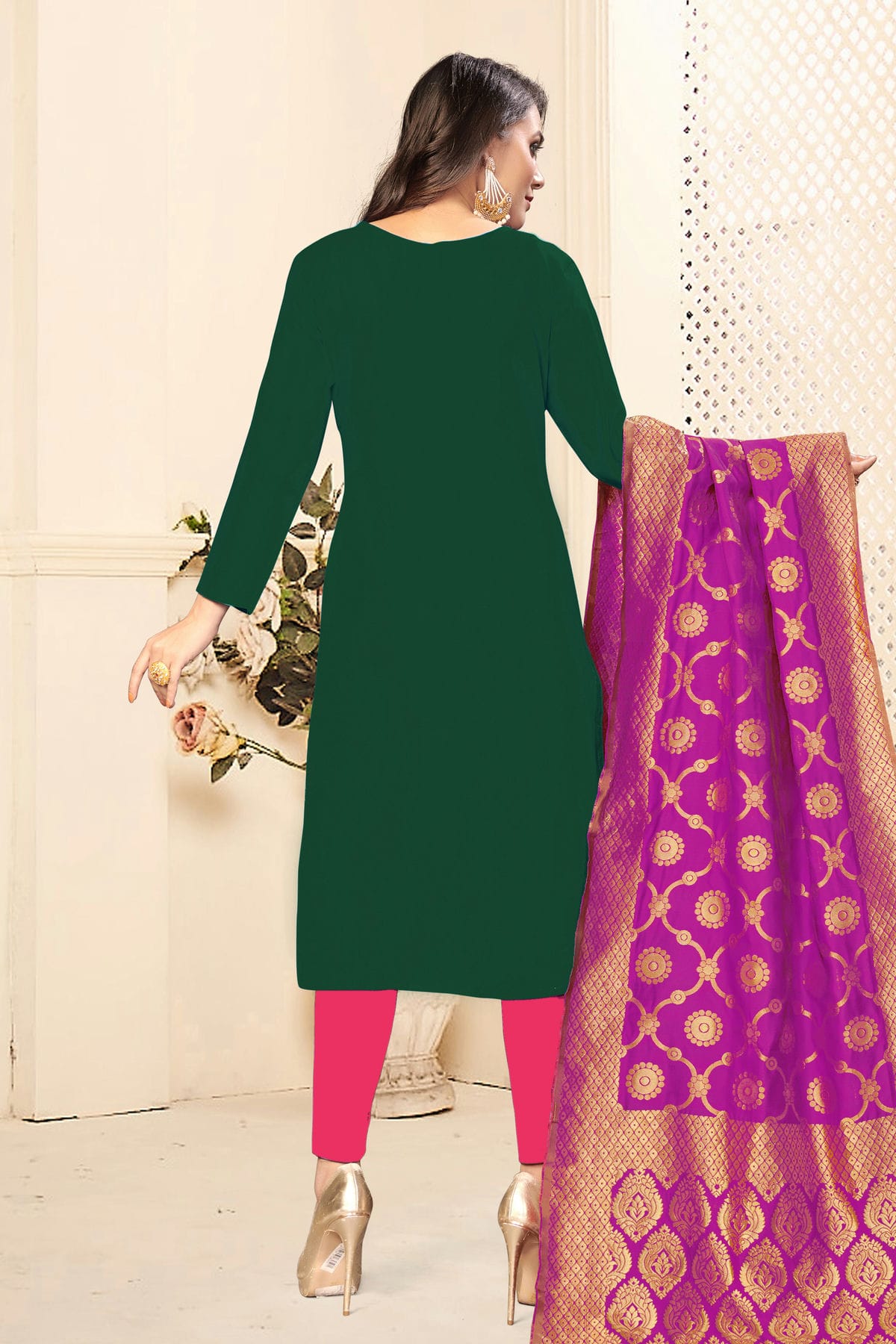 Green Colour Unstitched Jaam Cotton Fabric Straight Suit