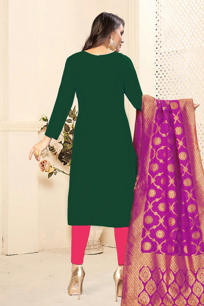 Green Colour Unstitched Jaam Cotton Fabric Straight Suit