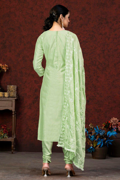 Green Colour Unstitched Modal Chanderi Churidar Suit