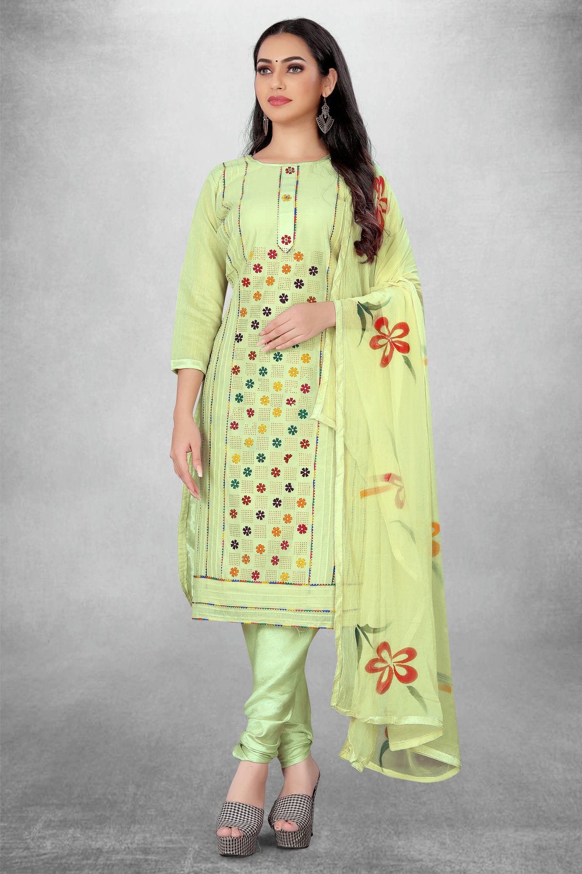 Green Colour Unstitched Modal Cotton Churidar Suit