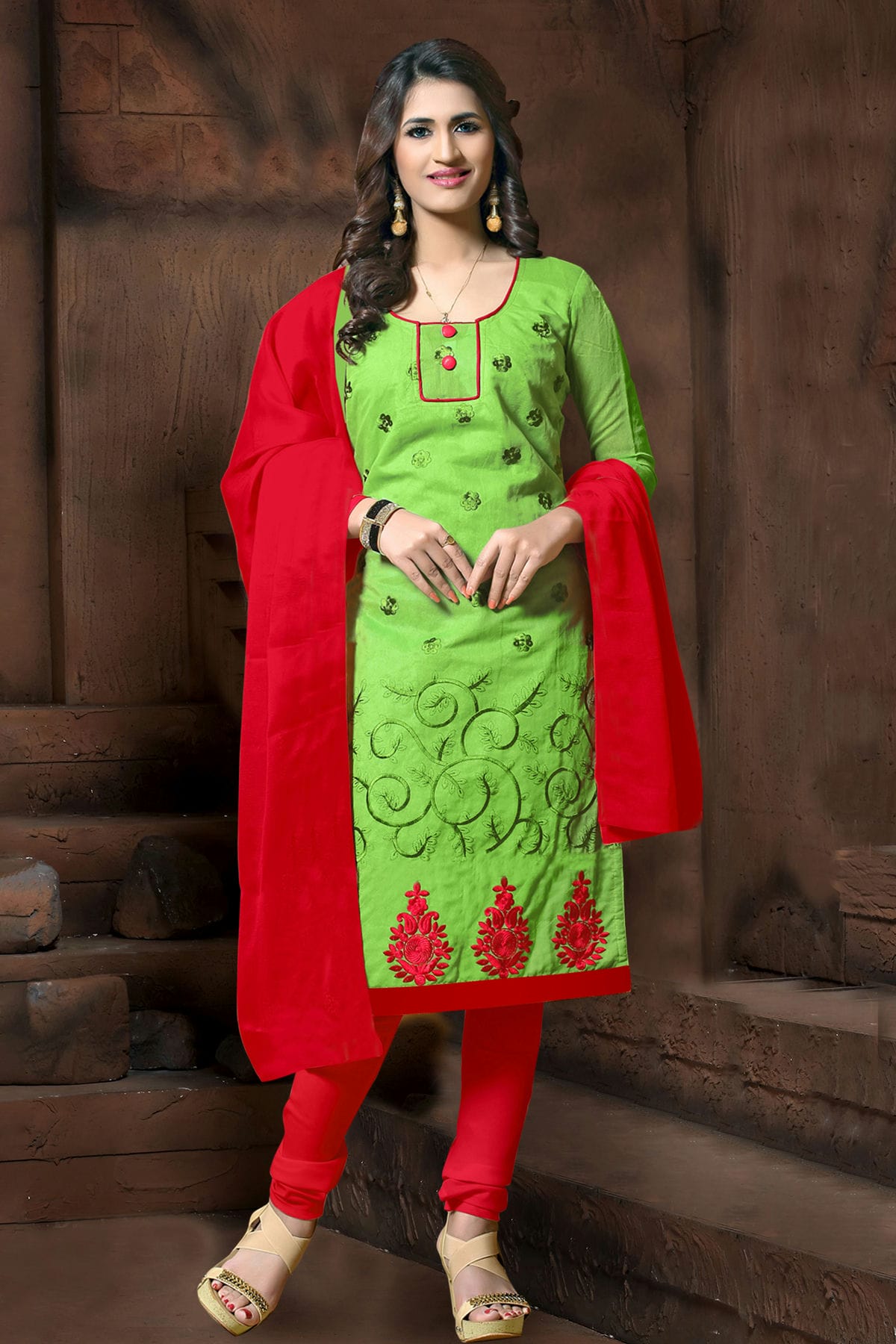 Green Colour Unstitched Modal Cotton Churidar Suit