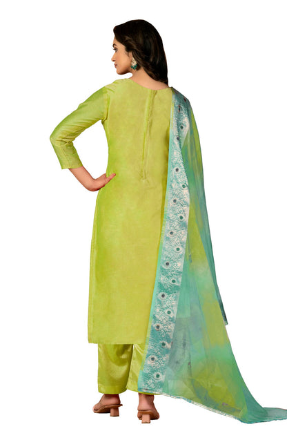 Green Colour Unstitched Modal Cotton Jacquard Fabric Straight Suit