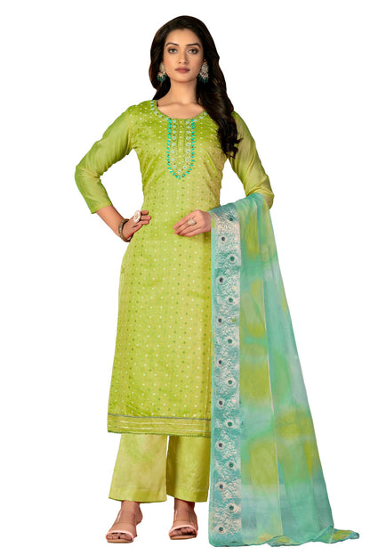 Green Colour Unstitched Modal Cotton Jacquard Fabric Straight Suit