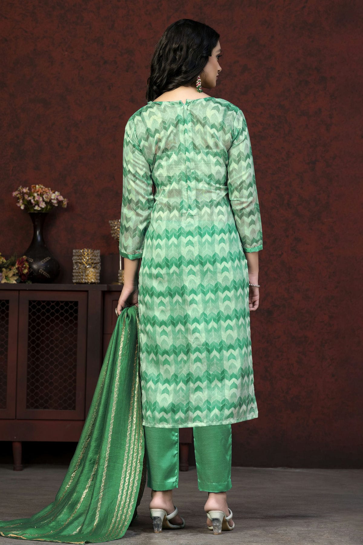 Green Colour Unstitched Modal Cotton Pant Style Suit