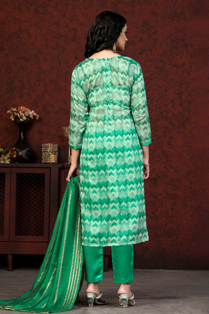 Green Colour Unstitched Modal Cotton Pant Style Suit