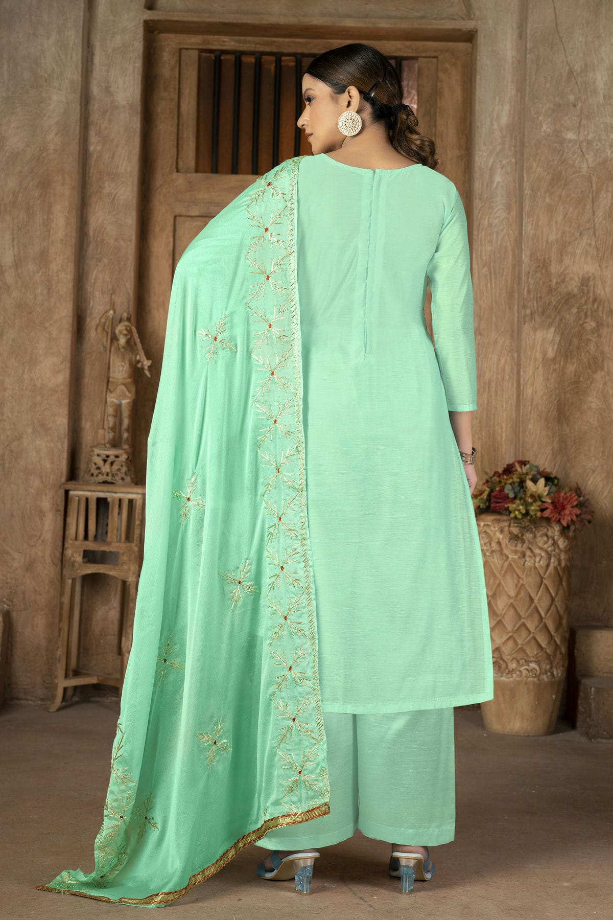 Green Colour Unstitched Modal Cotton Plazzo Pant Suit