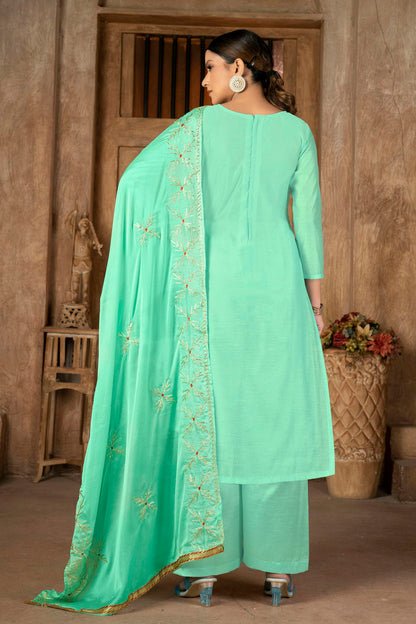 Green Colour Unstitched Modal Cotton Plazzo Pant Suit