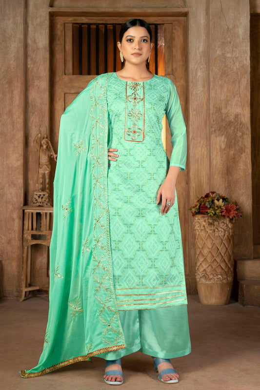 Green Colour Unstitched Modal Cotton Plazzo Pant Suit