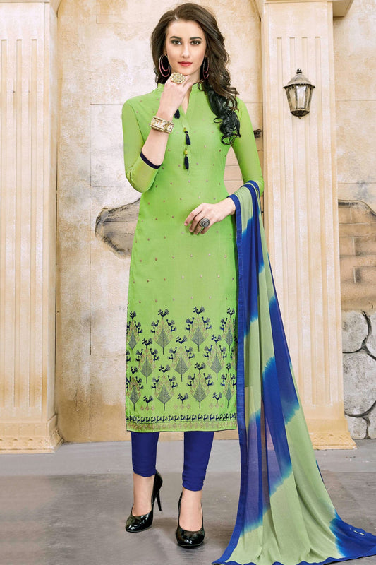 Green Colour Unstitched Modal Cotton Straight Suit