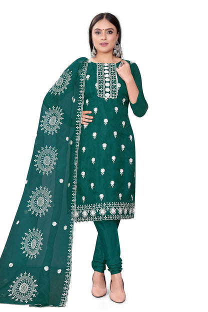 Green Colour Unstitched Organza Churidar Suit