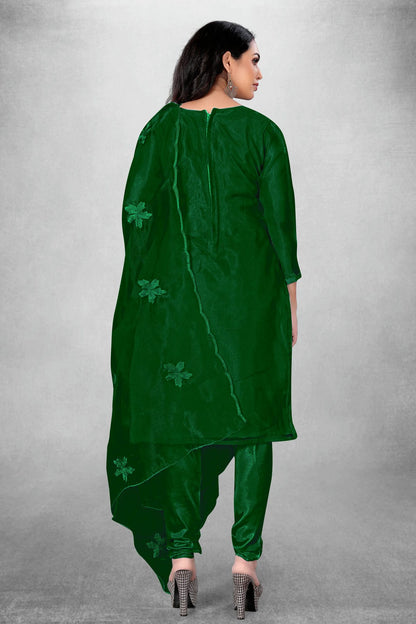 Green Colour Unstitched Organza Churidar Suit