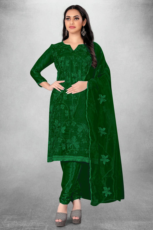 Green Colour Unstitched Organza Churidar Suit