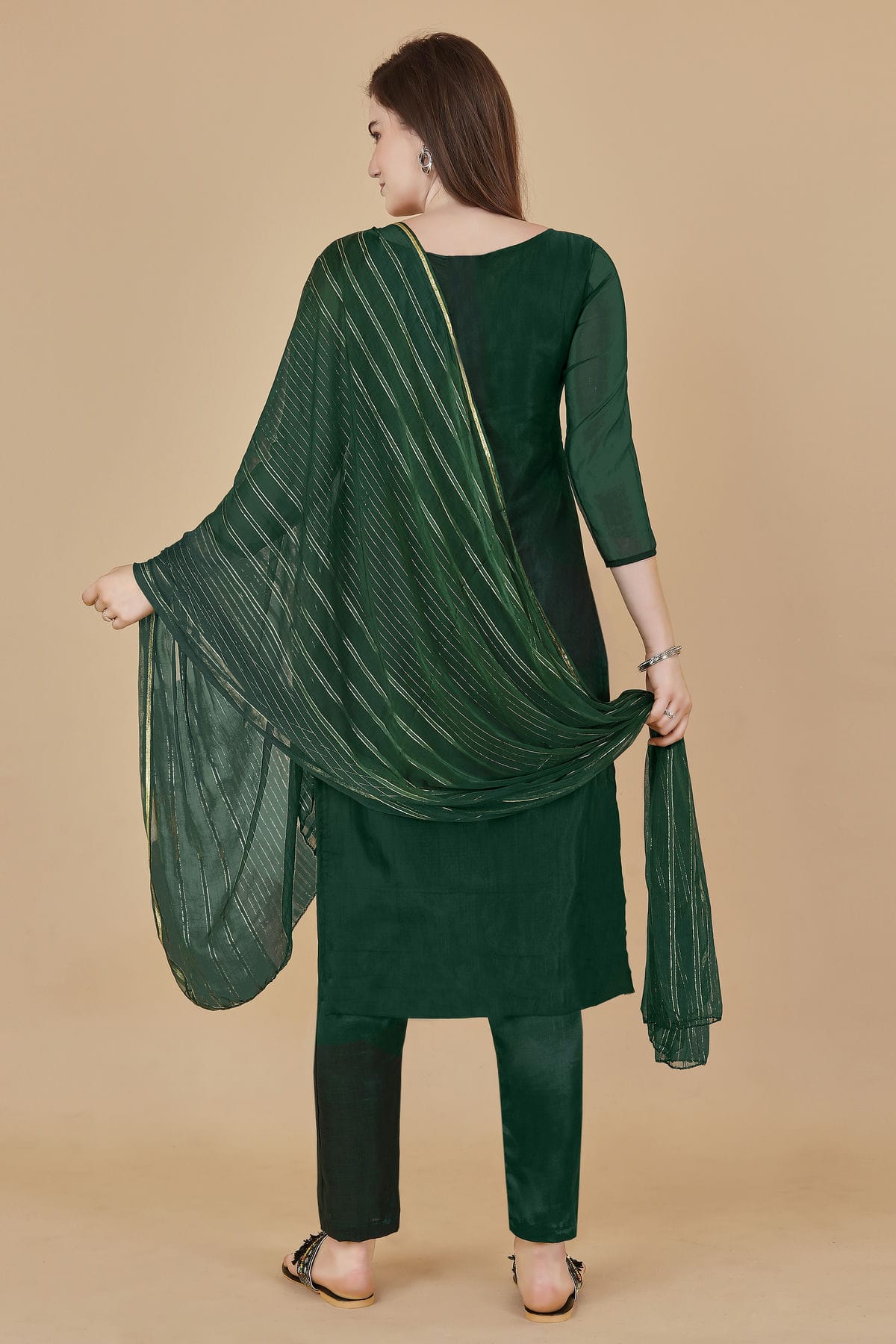 Green Colour Unstitched Organza Jacquard Fabric Straight Suit